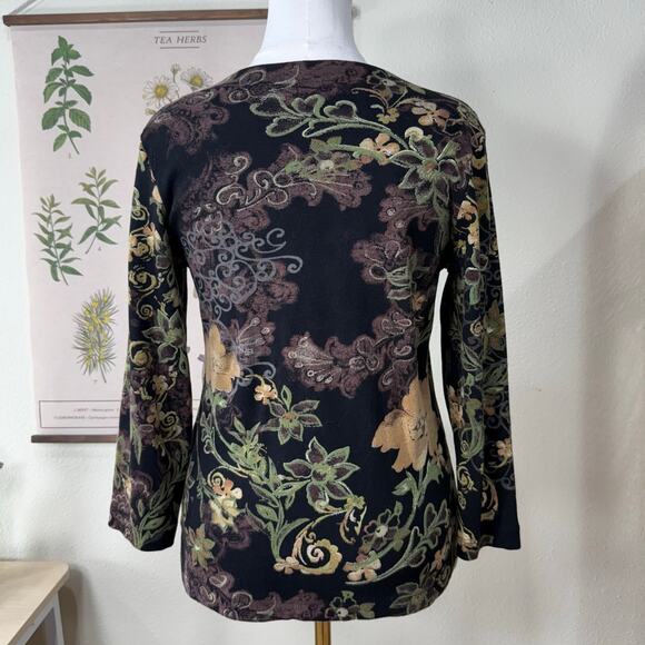 90s Y2k Floral Embroidered Beaded Top Fairy Grunge Forest Whimsigoth Witchy S M - Picture 6 of 8